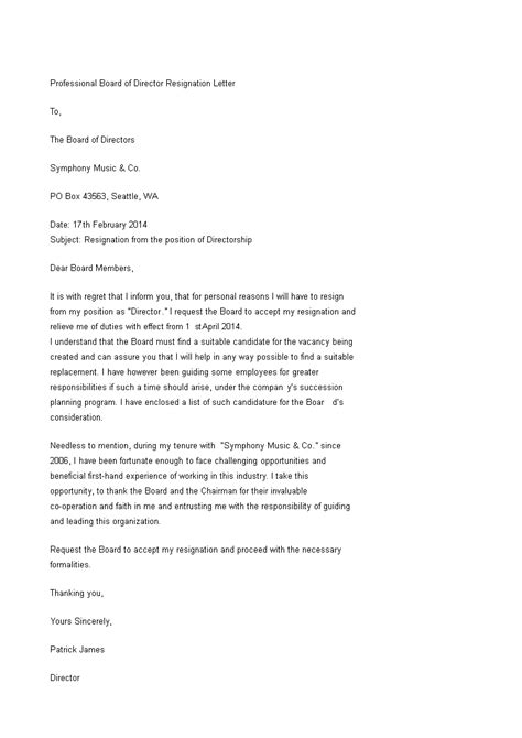 professional board  director resignation letter templates