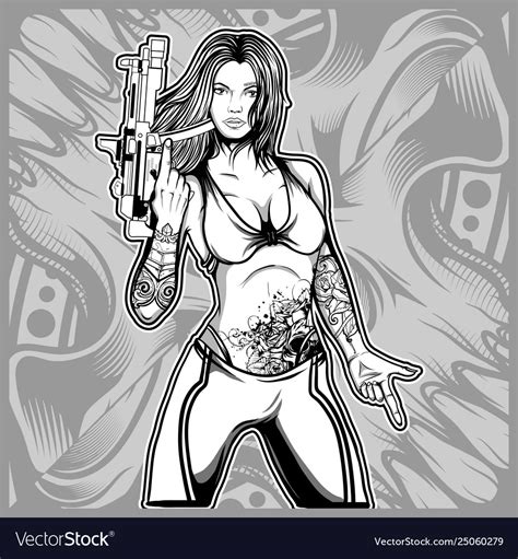 Sexy Woman Holding A Gun Hand Drawing Royalty Free Vector