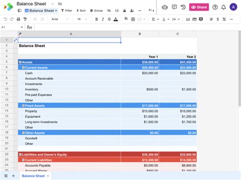 balance sheet template business templates  spreadsheetcom