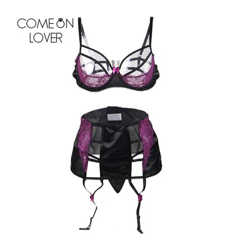 Comeonlover Half Cup Lingerie Thin Temptation Purple Open Bust Bra Set