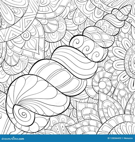 adult coloring bookpage  cute shell image  relaxing stock vector