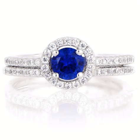 Anjalas Round Cut Simulated Sapphire Wedding Ring Set 0 25 Carat
