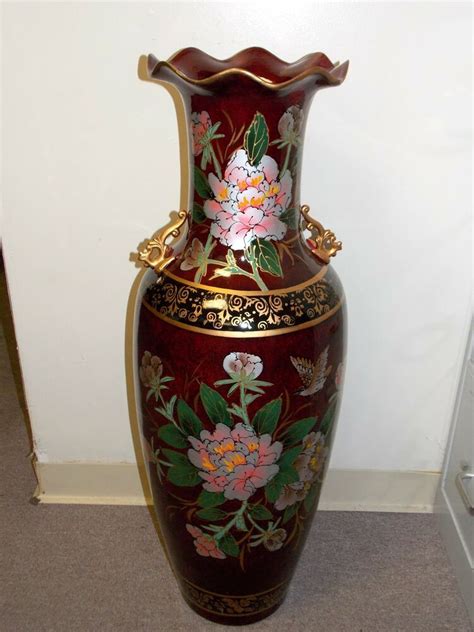 new 36 asian oriental peony flowers and bird burgundy color decor floor vase 3ft ebay