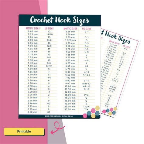 crochet hook conversion chart printable instant  etsy