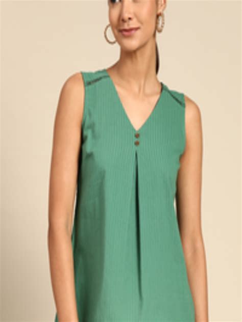 buy    green pure cotton  striped top tops  women  myntra