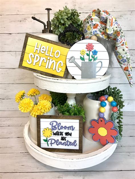 spring tiered tray signs spring tiered tray decor etsy