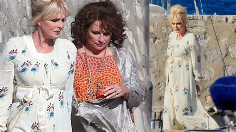 jennifer saunders and joanna lumley slip into character filming the