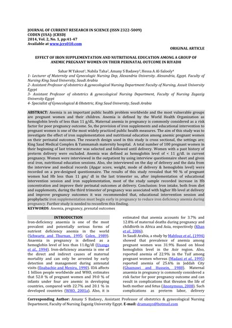 pdf effect of iron supplementation and nutritional education among a group of anemic pregnant