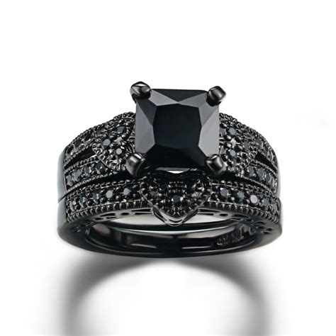 Luxury Black Wedding Ring Set For Womenlove Couple Pair Etsy