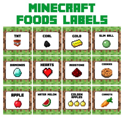 printable play food minecraft food labels printable word searches