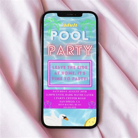 Adult Summer Pool Party Electronic Invitation Template Etsy