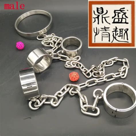 Metal Stainless Steel Collar Handcuffs Legcuffs 3pcs Set Slave Sex