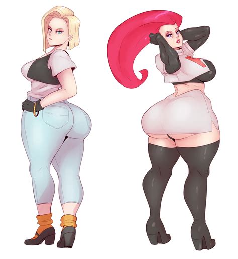 rule 34 2girls android 18 ass big breasts breasts cleavage crossover