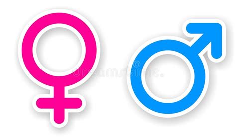 sticker of pink and blue female and male sex symbol stock images
