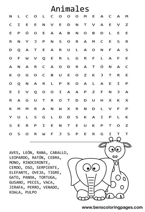 animals word search  spanish