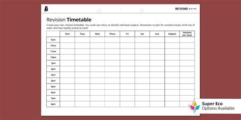 revision  study plan template editable resource