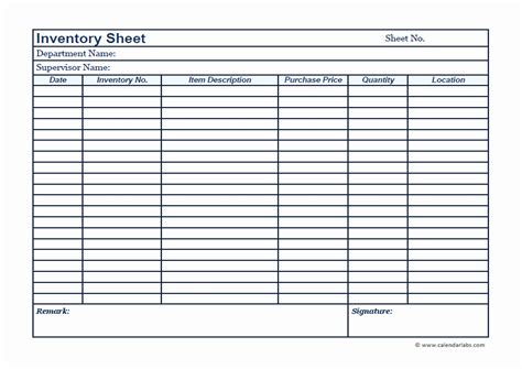 printable inventory sheets
