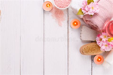 pink spa setting stock photo image  aroma cosmetic