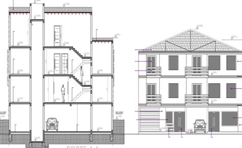 multi flooring residential building elevation  section details dwg file