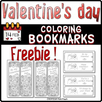 valentines day coloring bookmarks  pickn teach tpt