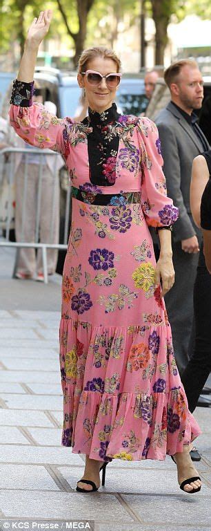celine dion wears pink floral pussybow gucci dress gucci dress nice