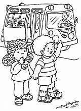 Coloring Bus Waiting Boy Girl Pages Children sketch template