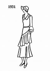 Fashion Sketches Dress Era 1931 1930s Coloring Costume Books sketch template