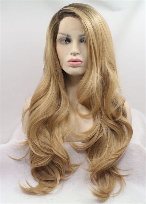 blonde lace front wig synthetic long wave wigs super  studio