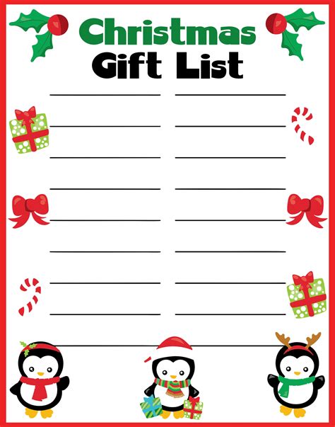 christmas gift list template   cake boutique