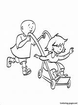 Coloring Pages Stroller Pushing Caillou Rosie Getcolorings Printable Print sketch template
