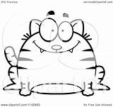 Cartoon Smiling Cat Tabby Chubby Clipart Outlined Coloring Vector Cory Thoman Royalty sketch template