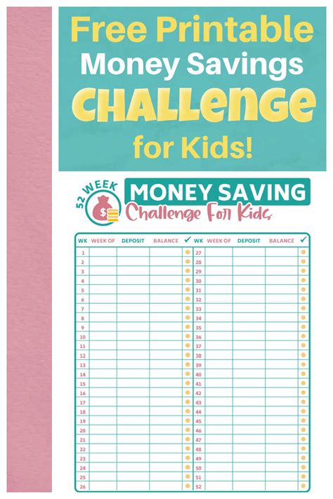 printable money saving challenge