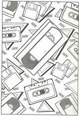Coloring Pages Vhs Tape Books Floppy Disc Cassette sketch template