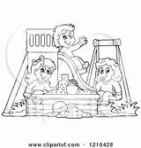 Playing Slide Children Swing Sandbox Clipart Happy Coloring Outlined Visekart Pages Royalty Illustration Vector Small Illustrations Clipartof sketch template