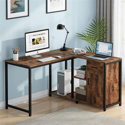 Tribesigns L Shaped Desk With Drawer Cabinet 47 Inch Corner Desk With