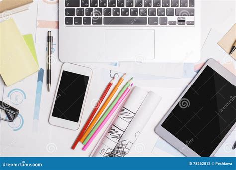 office desk  electronic devices stock photo image  electronic mobile