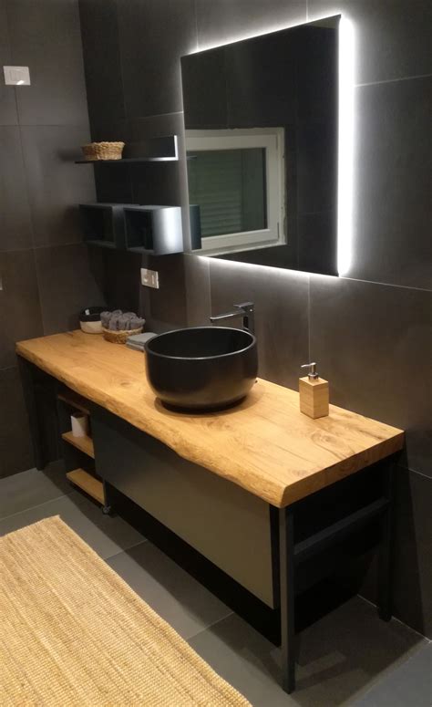 Visualizza altre idee su bagni lussuosi, arredamento bagno, design del bagno. Mobile Bagno Industrial Black con Pianale in Legno Scortecciato
