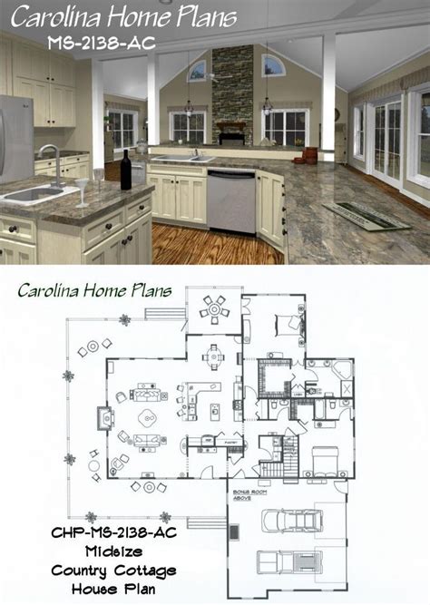 midsize country cottage house plan  open floor plan layout great  entertaining small