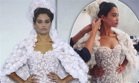 Shanina Shaik Models Bridal Couture At Paris Fashion Week