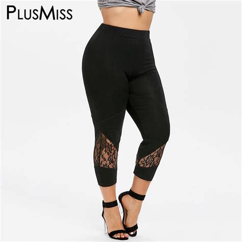 plusmiss plus size 5xl sexy lace mesh short leggings women big size cropped jeggings capri