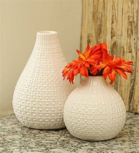 buy white ceramic  glazed decorative vase set    aapno rajasthan  ceramic