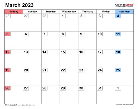 march  calendar templates  word excel