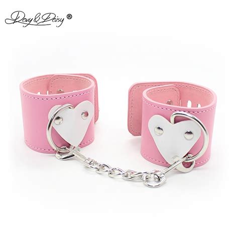 davydaisy pink cute 1 pair pu leather love bracelet sex handcuffs ankle