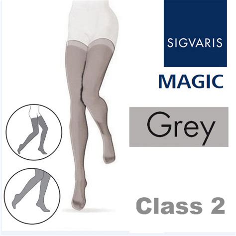 Sigvaris Magic Class 2 Thigh Closed Toe Compression Stockings Grey