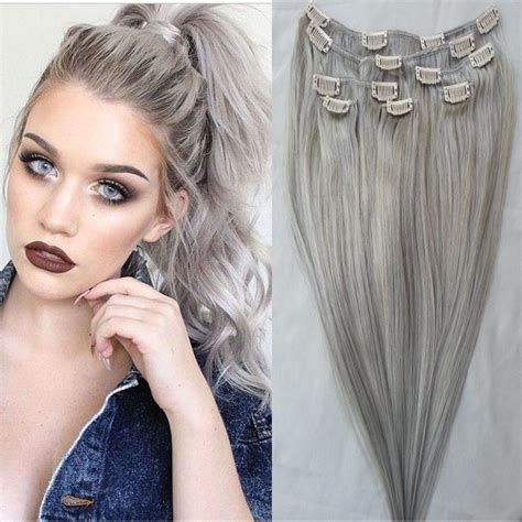 buy gray clip in human hair extensions 120g set