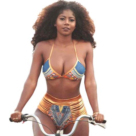 Women African Print Bikini Set Swimwear Push Up Padded Bra Swimsuit