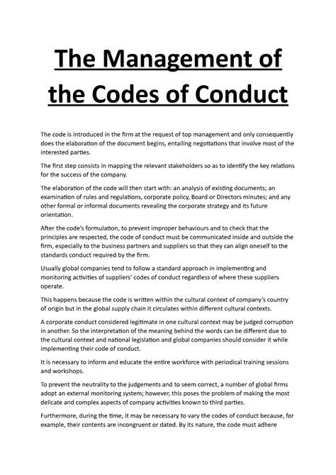 management   codes  conduct  management   codes