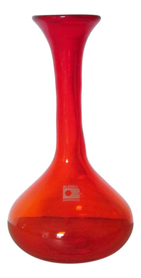Mid 20th Century Blenko Modern Red Art Glass Vase Red Art Art Glass