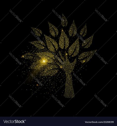 hand tree concept  gold glitter dust vector image