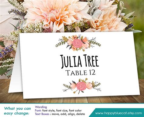 diy printable wedding place card template instant  etsy